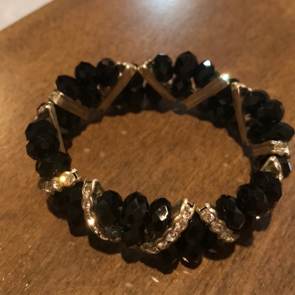 Black and Silver Crystal Stretch Bracelet